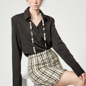 B2770 Shining Collar Shoulder Pad Blouse