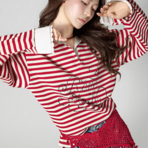 E4159 Striped Collar Top