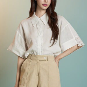 B3111 Linen Eyelet Designed Blouse