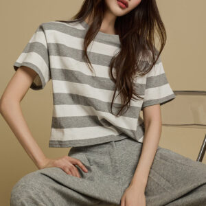 E3764 Stripe Shoulder Pad T-Shirt