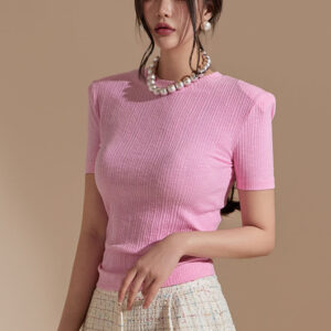 E3318 Slim Padded Shoulder Top