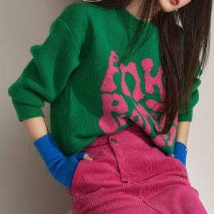 E3185 Texted Color Contrasting Knit