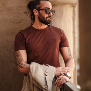 Crew Neck Knitwear-Pocket Detailed - Brown