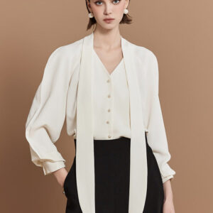 B2919 Pearl Button Tie Blouse