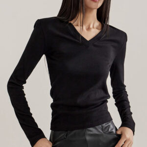 E3272  V-Neck Shoulder Padded Top