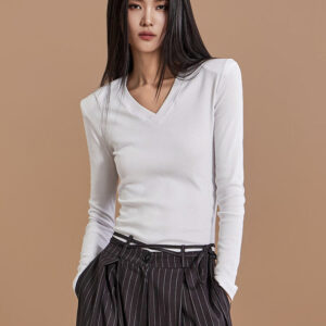 E3272  V-Neck Shoulder Padded Top