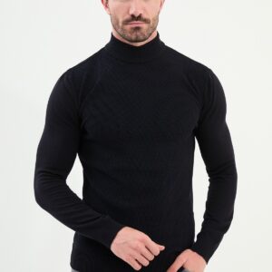 Classic Patterned Turtleneck - Navy Blue