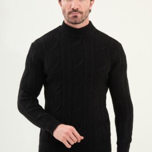 Cable Knit Turtleneck Sweater - Black