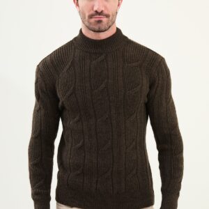 Cable Knit Turtleneck Sweater - Brown