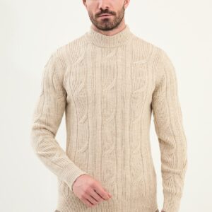 Cable Knit Turtleneck Sweater - Beige