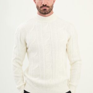Cable Knit Turtleneck Sweater - White