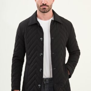 Chevron Quilted Button Jacket - Black
