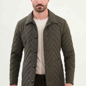 Chevron Quilted Button Jacket - Green