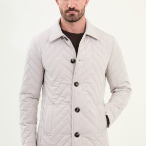 Chevron Quilted Button Jacket - Ecru