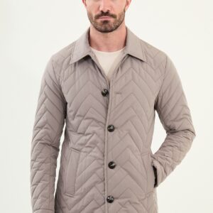 Chevron Quilted Button Jacket - Beige