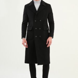 Classic Double-Breasted Overcoat - Black