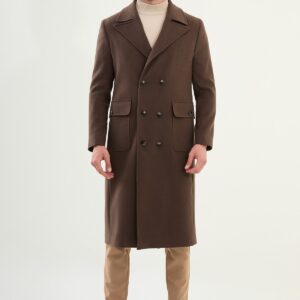Classic Double-Breasted Overcoat - Brown